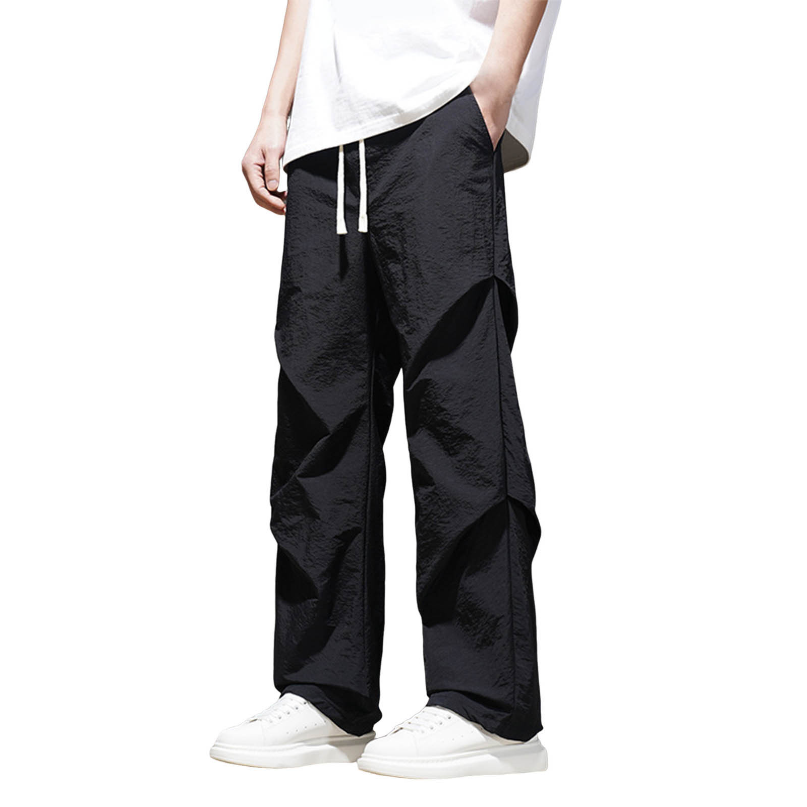 Pantalones informales rectos para hombre - Cintura elástica - Ligeros - Verano - Poliéster